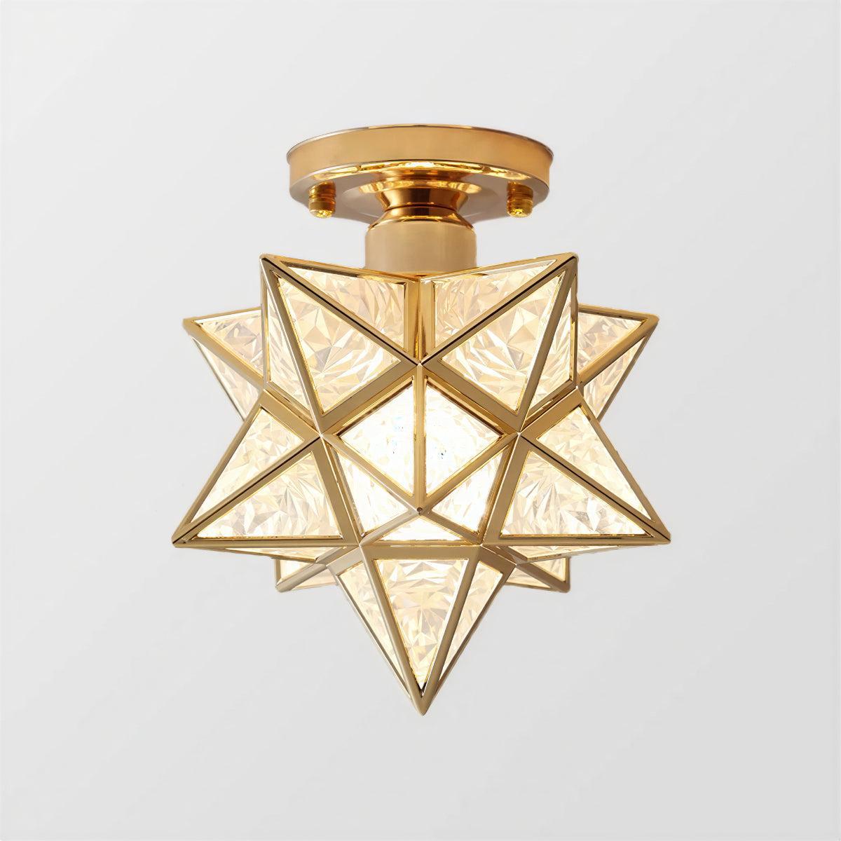 Moravian Star Ceiling Light, Semi Flush Glass Star, Black or Gold
