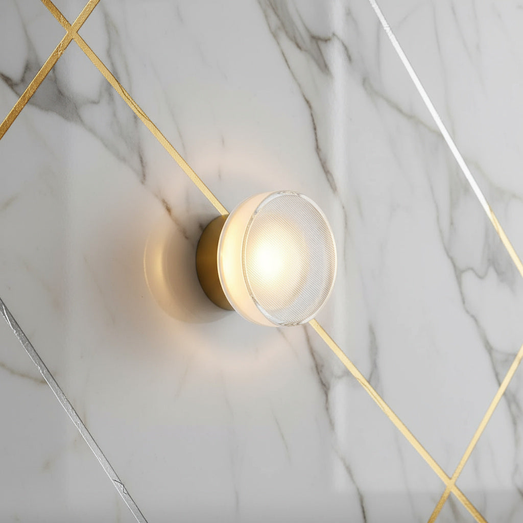 Ribbed Glass Wall Light, LED Dome Sconce for Wall or Ceiling, Black or Brass