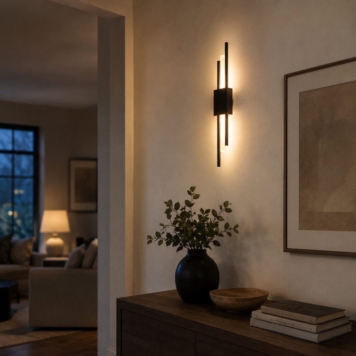 Linear Wall Sconce, Vertical LED Tube Wall Light, Black or Brass