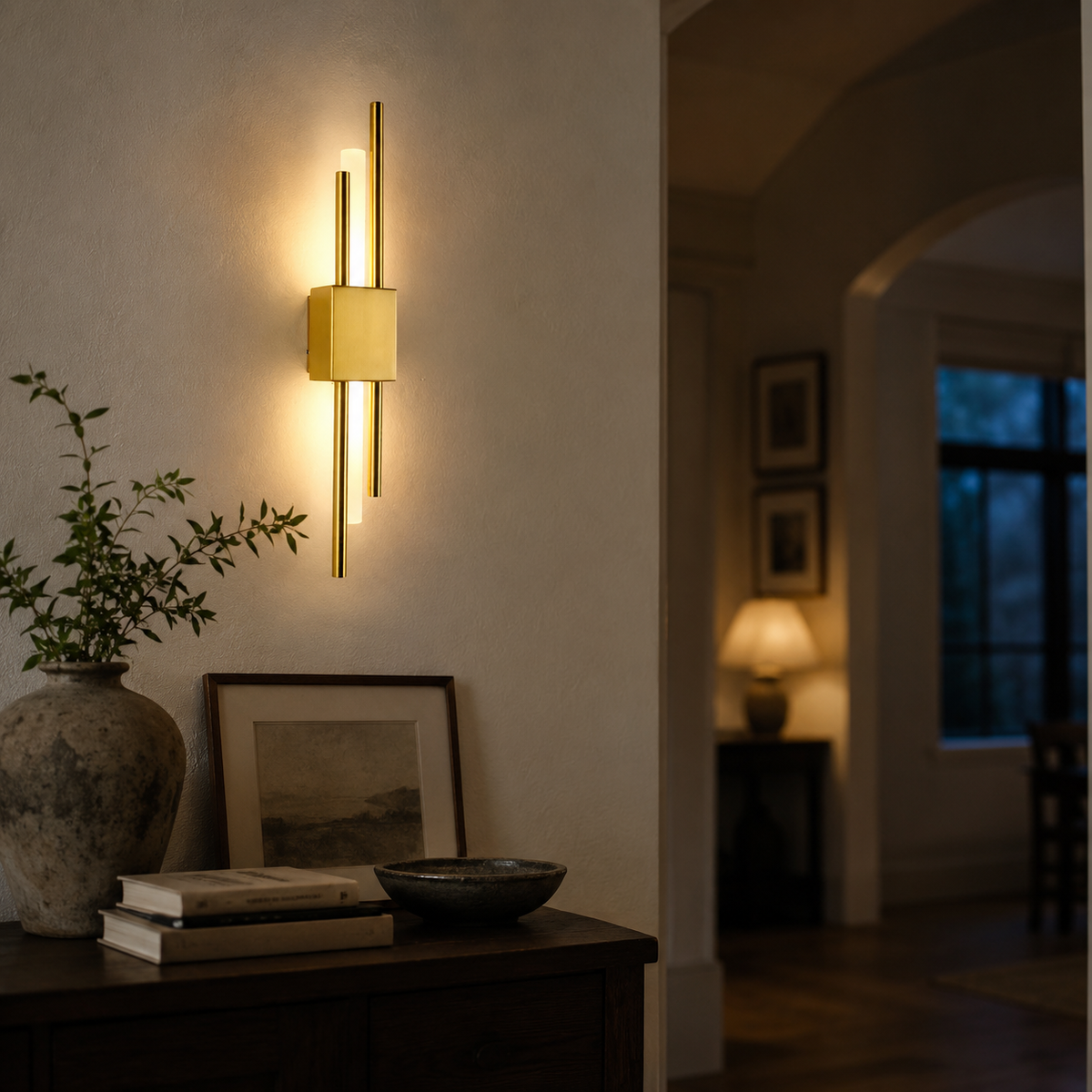 Linear Wall Sconce, Vertical LED Tube Wall Light, Black or Brass
