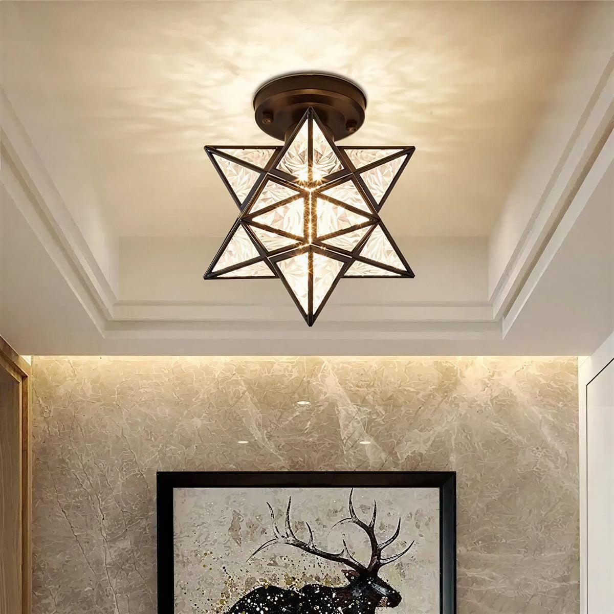 Moravian Star Ceiling Light, Semi Flush Glass Star, Black or Gold