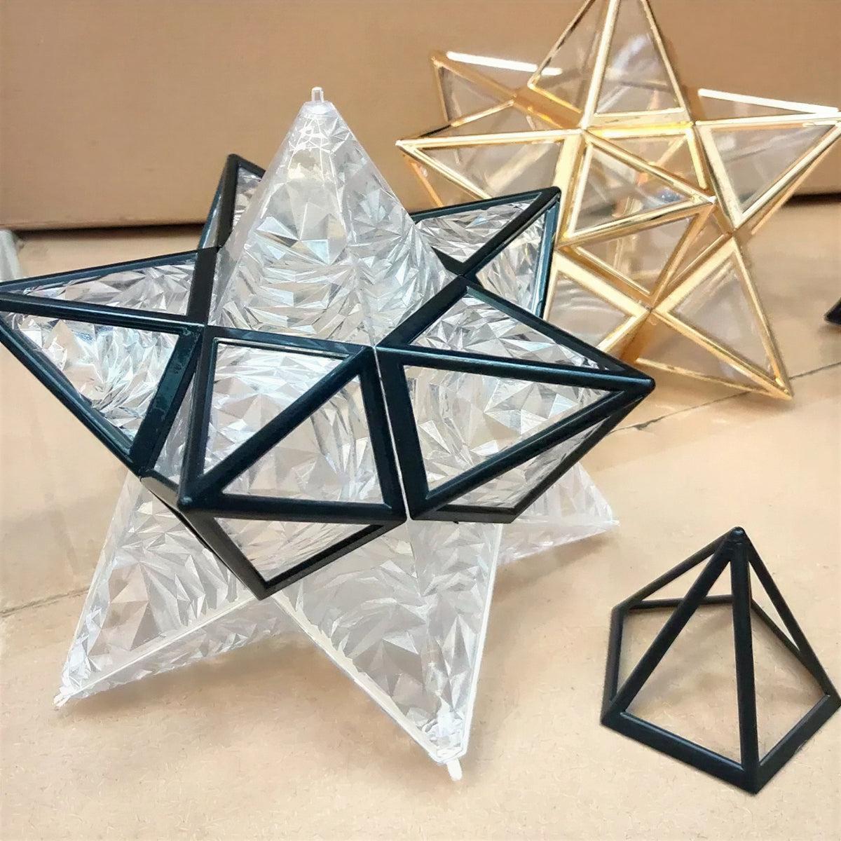 Moravian Star Ceiling Light, Semi Flush Glass Star, Black or Gold