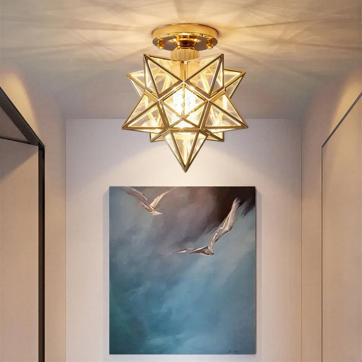 Moravian Star Ceiling Light, Semi Flush Glass Star, Black or Gold