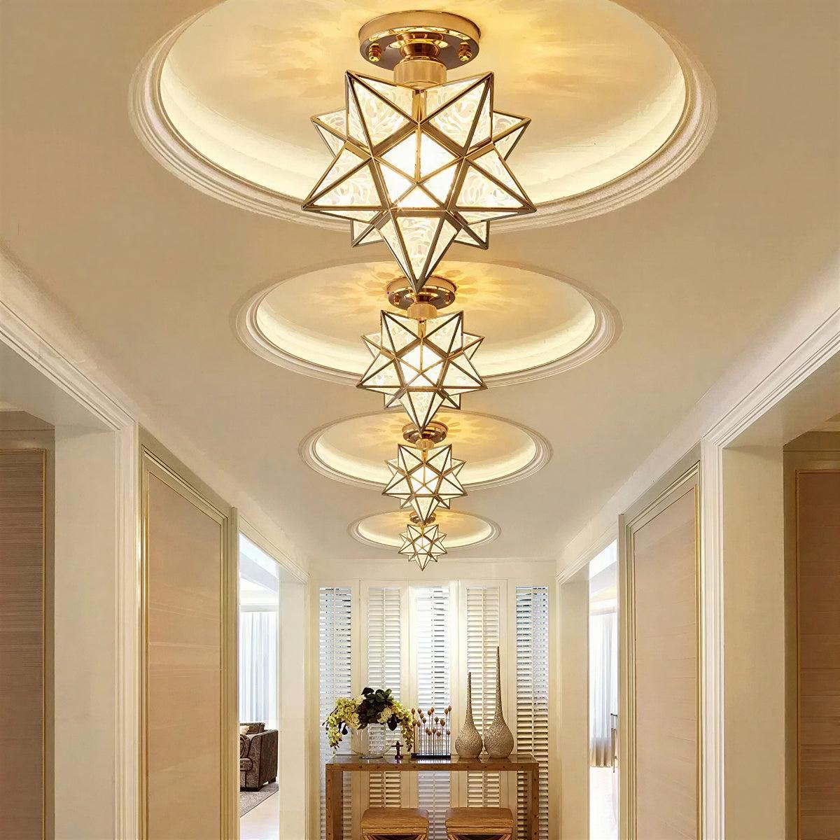 Moravian Star Ceiling Light, Semi Flush Glass Star, Black or Gold