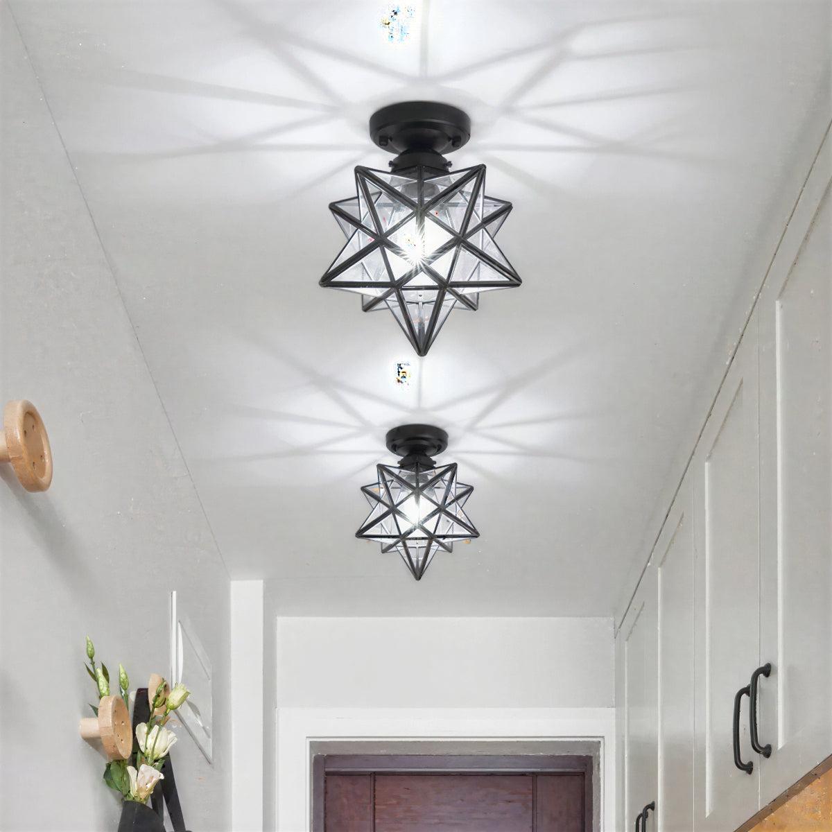 Moravian Star Ceiling Light, Semi Flush Glass Star, Black or Gold