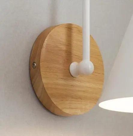 Cone Wall Sconce, Curved Arm Wall Light with Wood Backplate, 3 Colors