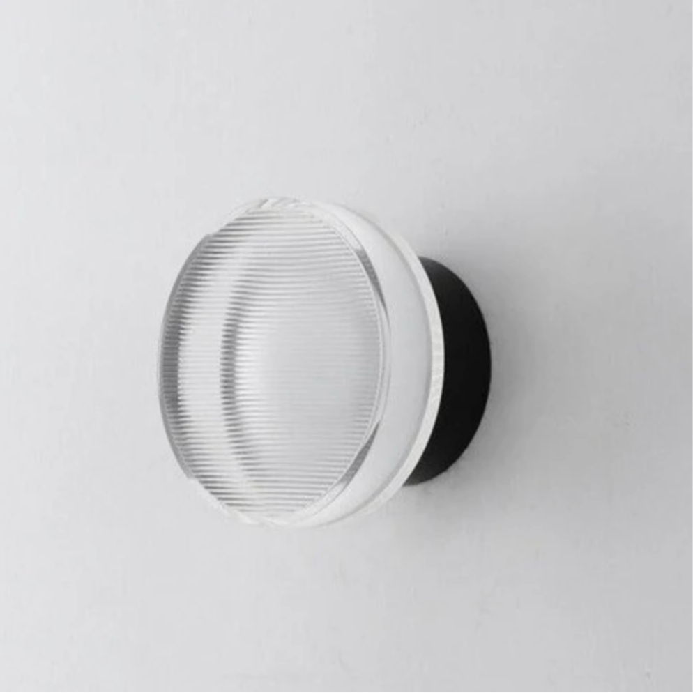 Ribbed Glass Wall Light, LED Dome Sconce for Wall or Ceiling, Black or Brass