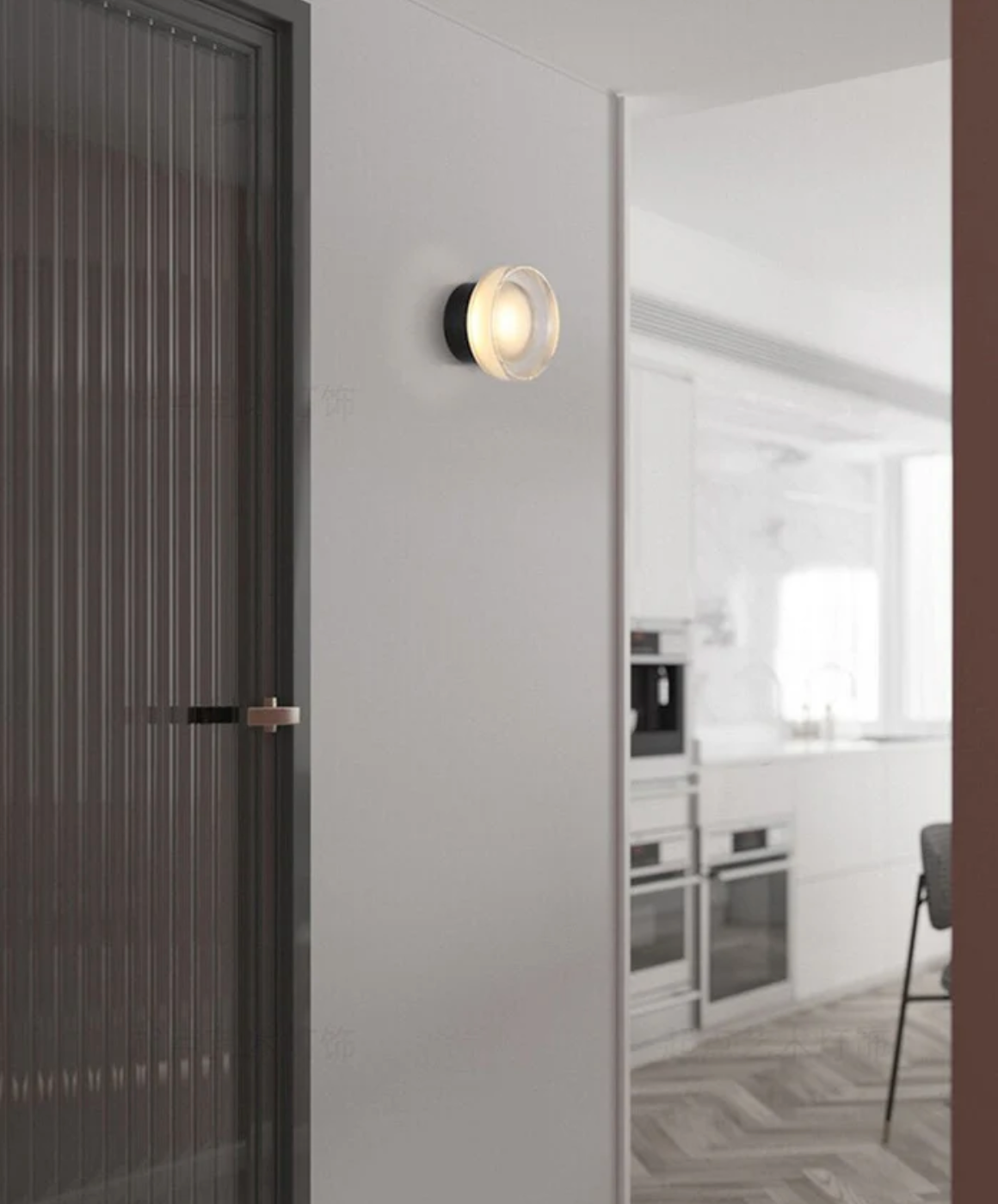 Ribbed Glass Wall Light, LED Dome Sconce for Wall or Ceiling, Black or Brass