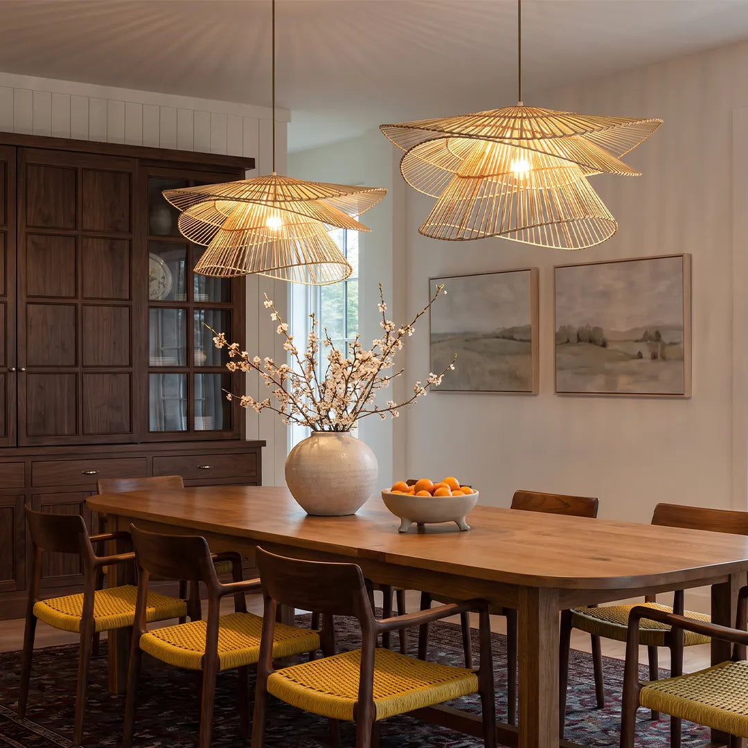 Bamboo Pendant Light - Japanese Woven Ceiling Light Fixture