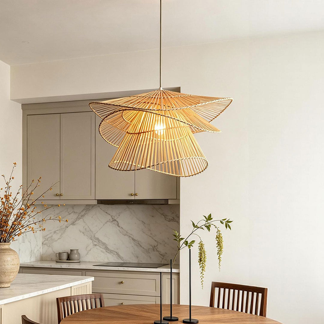 Bamboo Pendant Light - Japanese Woven Ceiling Light Fixture