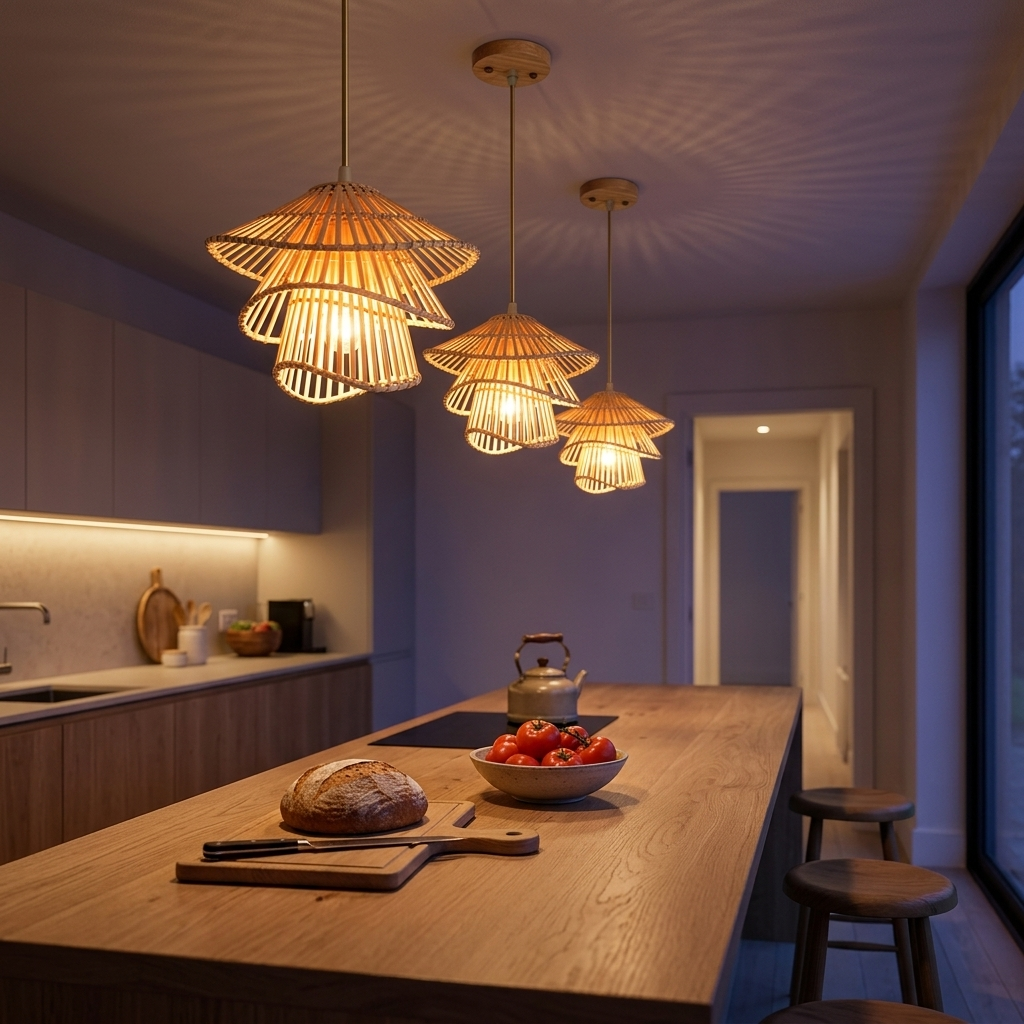 Bamboo Pendant Light - Japanese Woven Ceiling Light Fixture