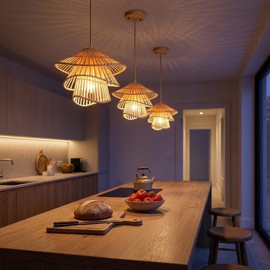 Bamboo Pendant Light - Japanese Woven Ceiling Light Fixture