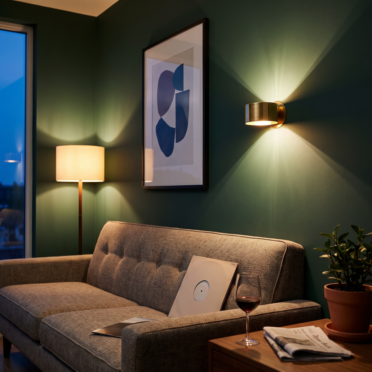 Half Cylinder Wall Light, Up Down LED Sconce, Brass or Black