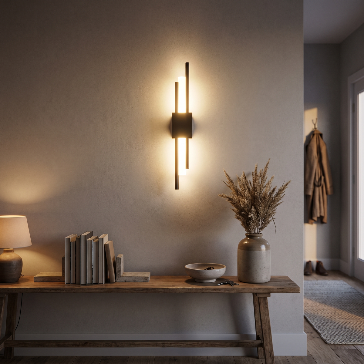 Linear Wall Sconce, Vertical LED Tube Wall Light, Black or Brass