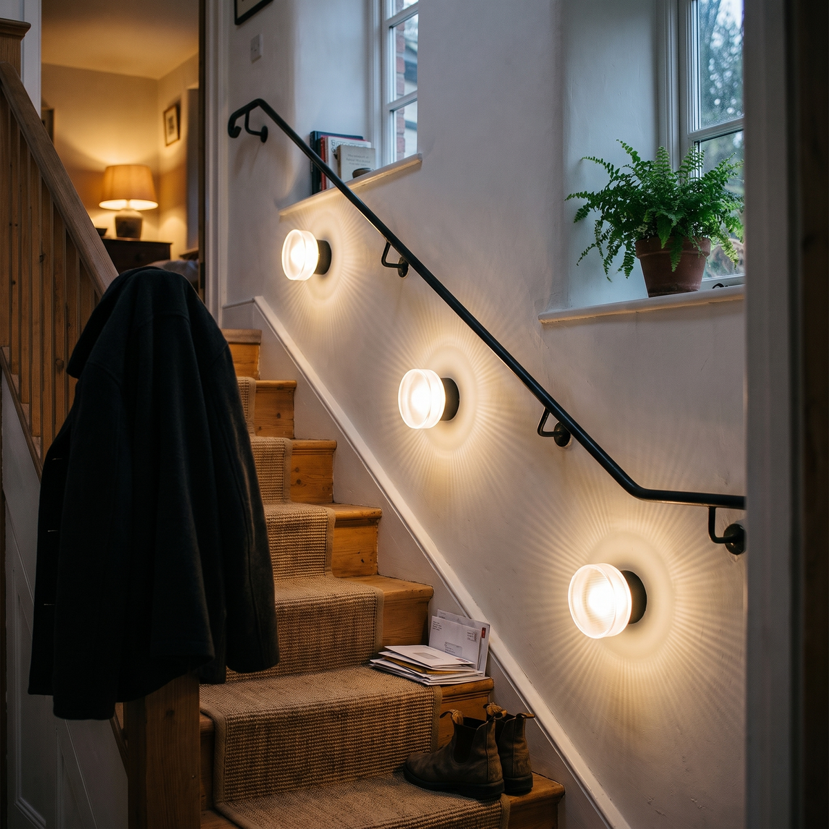 Ribbed Glass Wall Light, LED Dome Sconce for Wall or Ceiling, Black or Brass