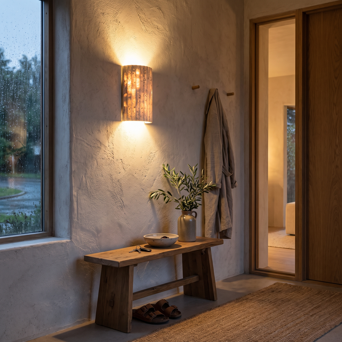 Stone Wall Sconce, Natural Stone LED Wall Light, Warm to Cool White