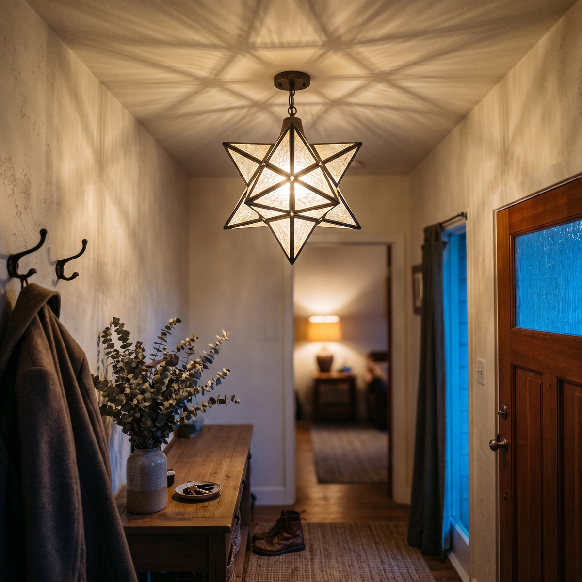 Moravian Star Ceiling Light, Semi Flush Glass Star, Black or Gold