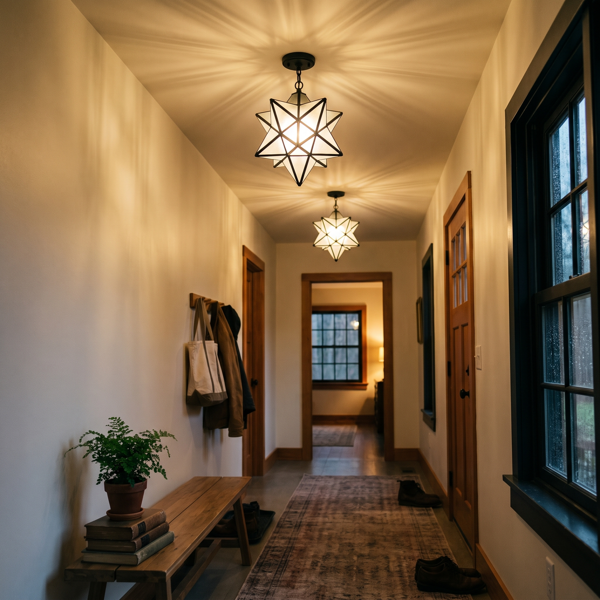 Moravian Star Ceiling Light, Semi Flush Glass Star, Black or Gold